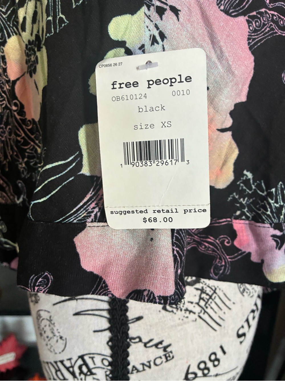 Free People Get your Love Black Floral Spaghetti-Strap Top - Multicolor Print xs - Picture 4 of 9